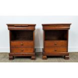 BEDSIDE CHESTS, a pair, cherrywood, each with slide and single drawer, 66cm H x 52cm x 37cm. (2)