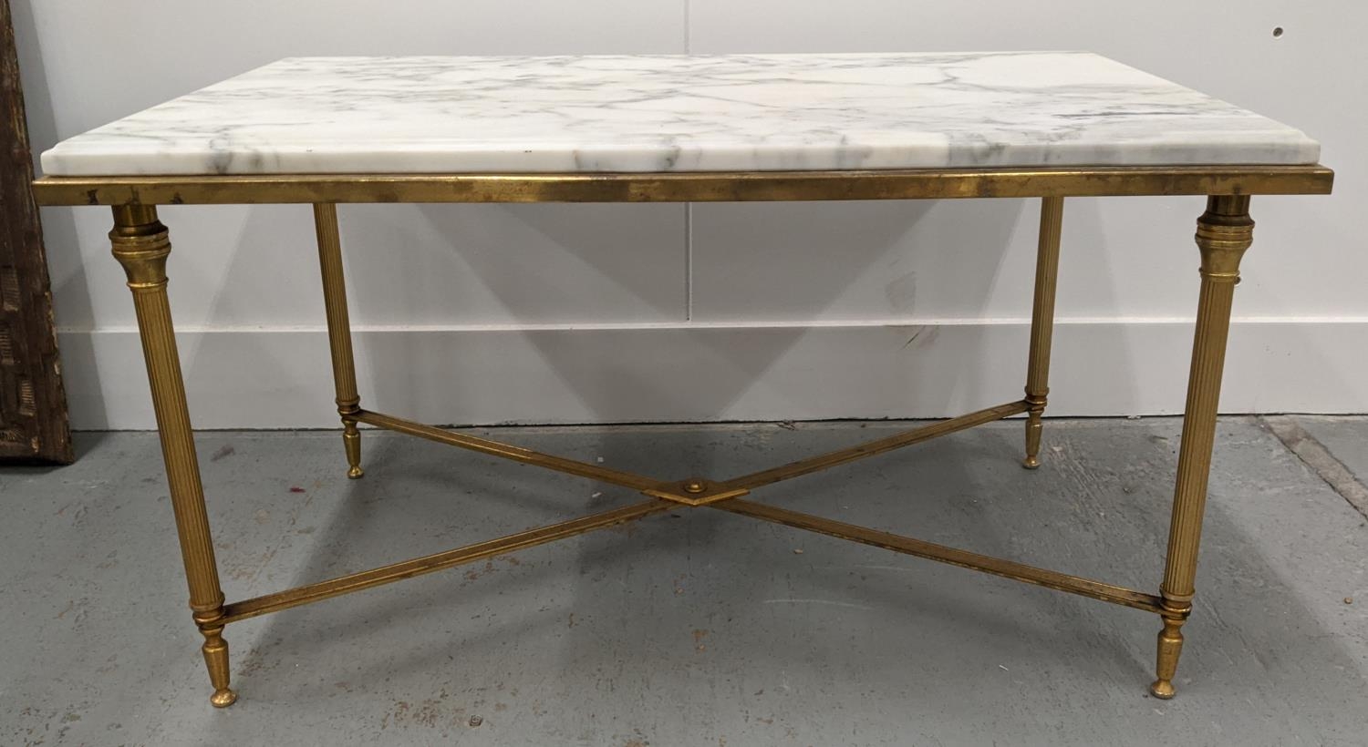 LOW TABLE, white marble top, gilt base, 76cm x 46cm x 41.5cm. - Image 2 of 7