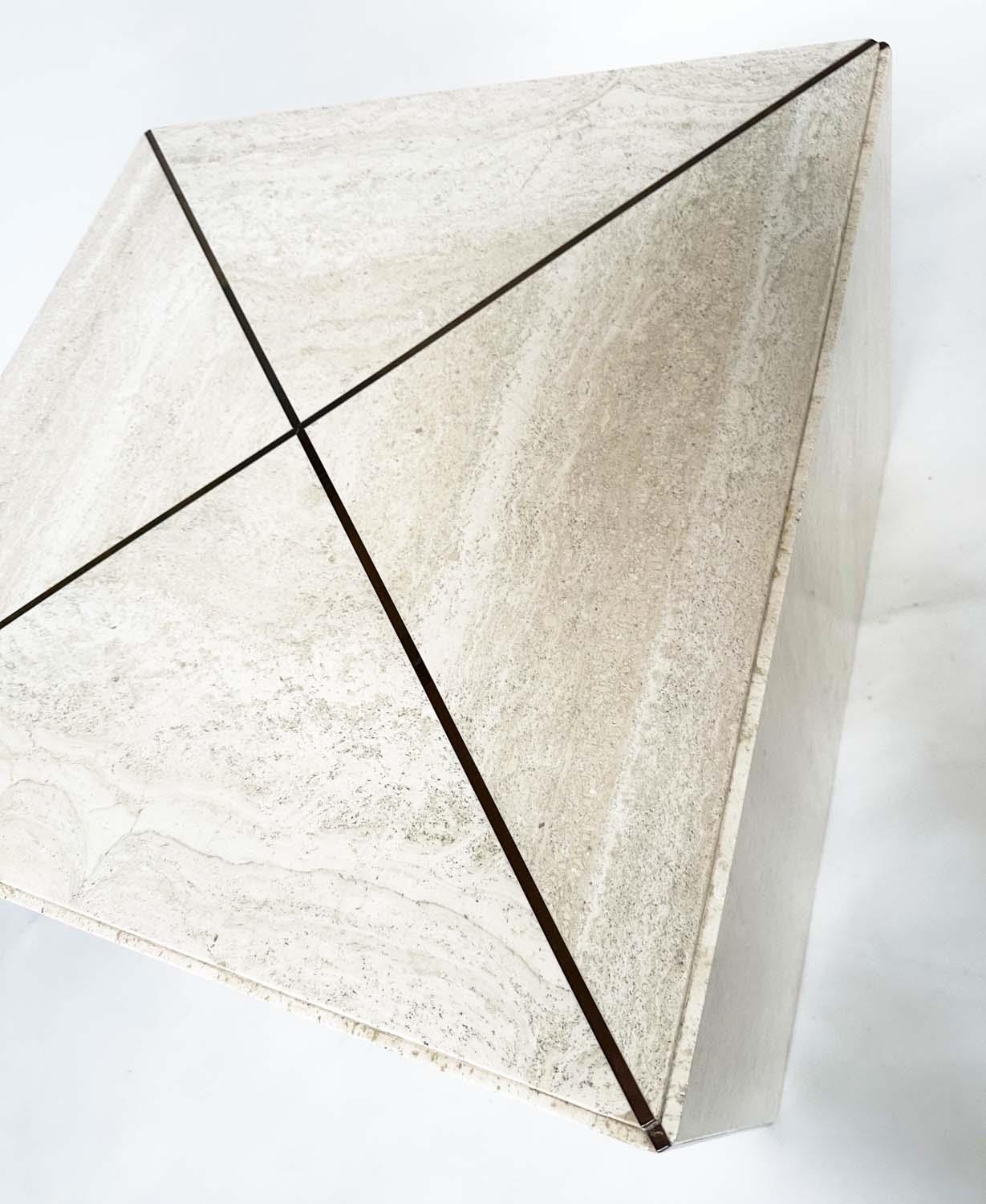 LOW TABLE ATTRIBUTED TO WILLY RIZZO, 1970s Italian travertine marble and brass inset, square with - Image 5 of 7