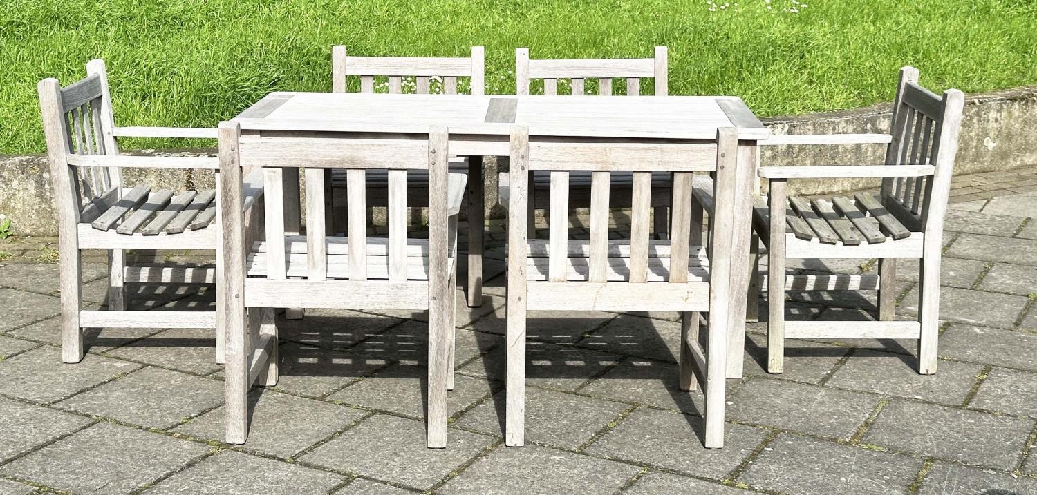 GARDEN TABLE AND CHAIRS, silvery weather slatted teak rectangular, 75cm H x 155cm W 70cm D, with six - Bild 2 aus 8