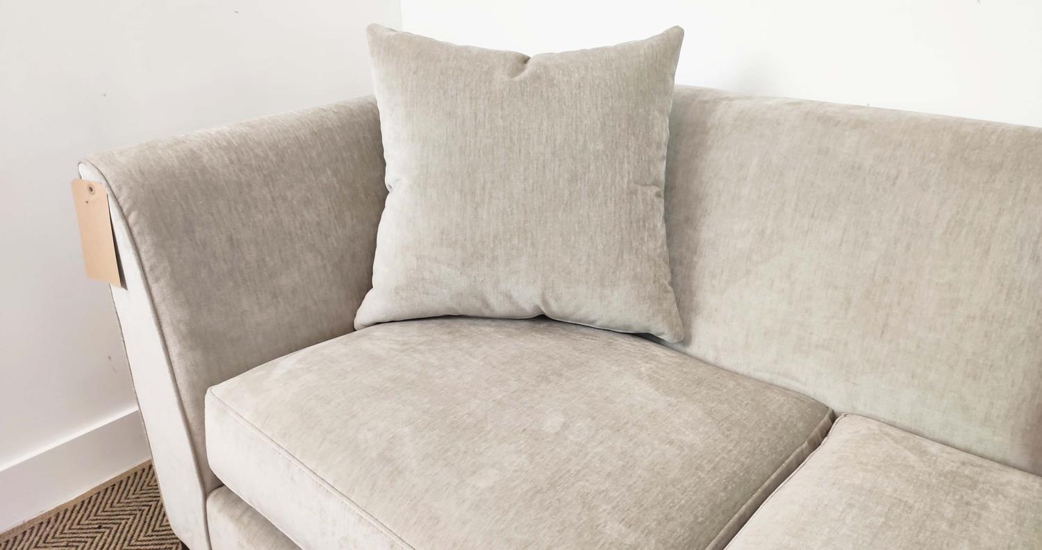 SOFA, grey fabric upholstered, ebonised supports, 160cm x 85cm x 75cm. - Image 7 of 7