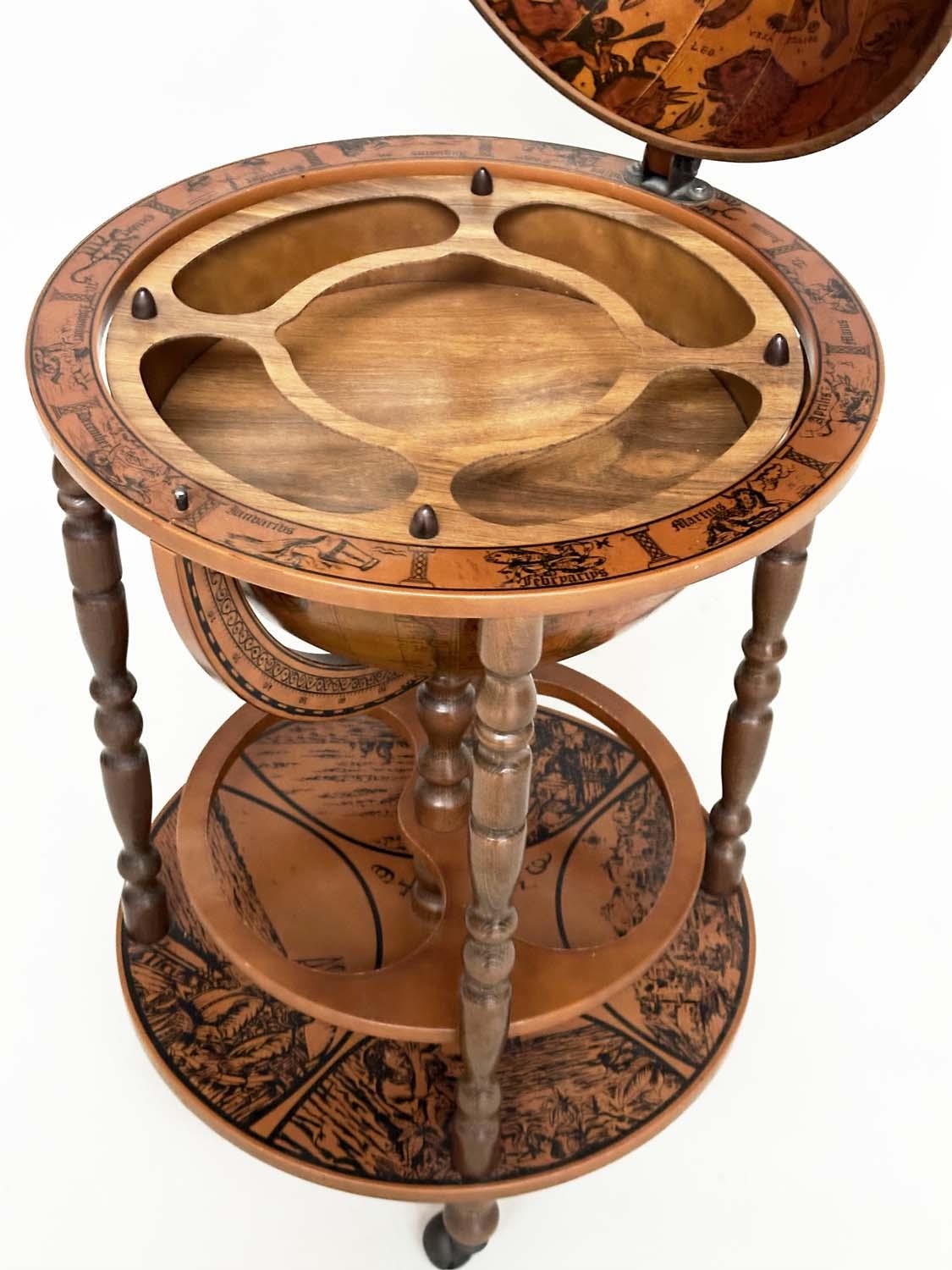 GLOBE COCKTAIL CABINET, in the form of an antique terrestrial globe on stand with rising lid, 90cm - Image 4 of 7