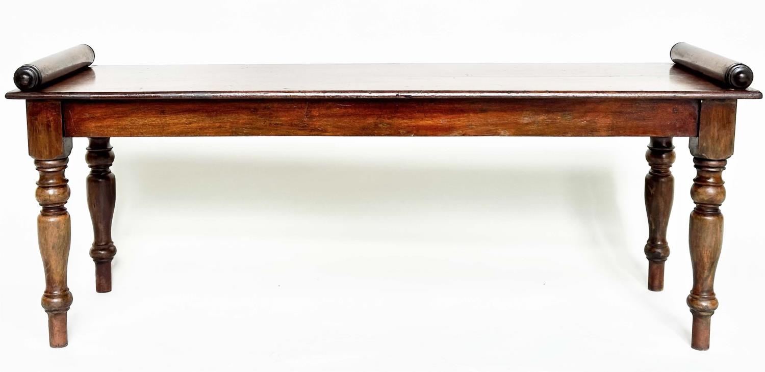 HALL BENCH, early 19th century mahogany rectangular with finely turned bolsters and tapering - Image 11 of 11