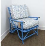 CONSERVATORY CHAIR, blue painted frame with patented cushions, 64cm W x 95cm H.