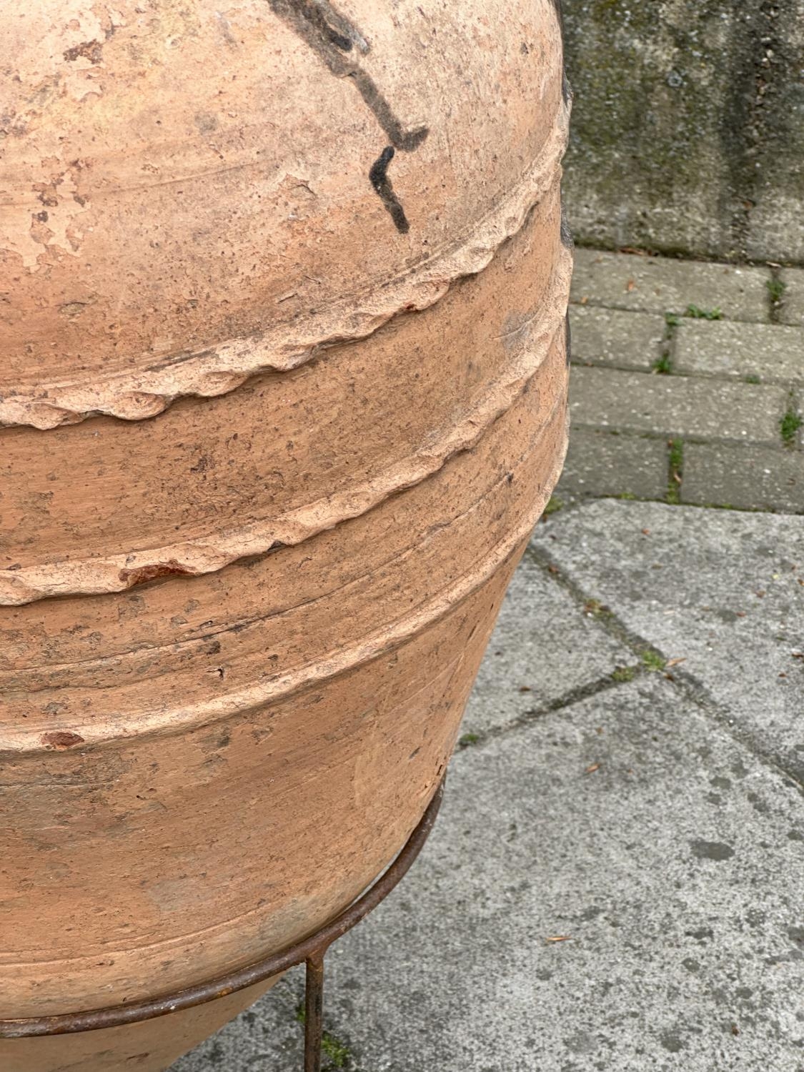 GARDEN OLIVE STYLE JAR PLANTER, well weathered terracotta, with pressed banded detail raised on - Image 8 of 8