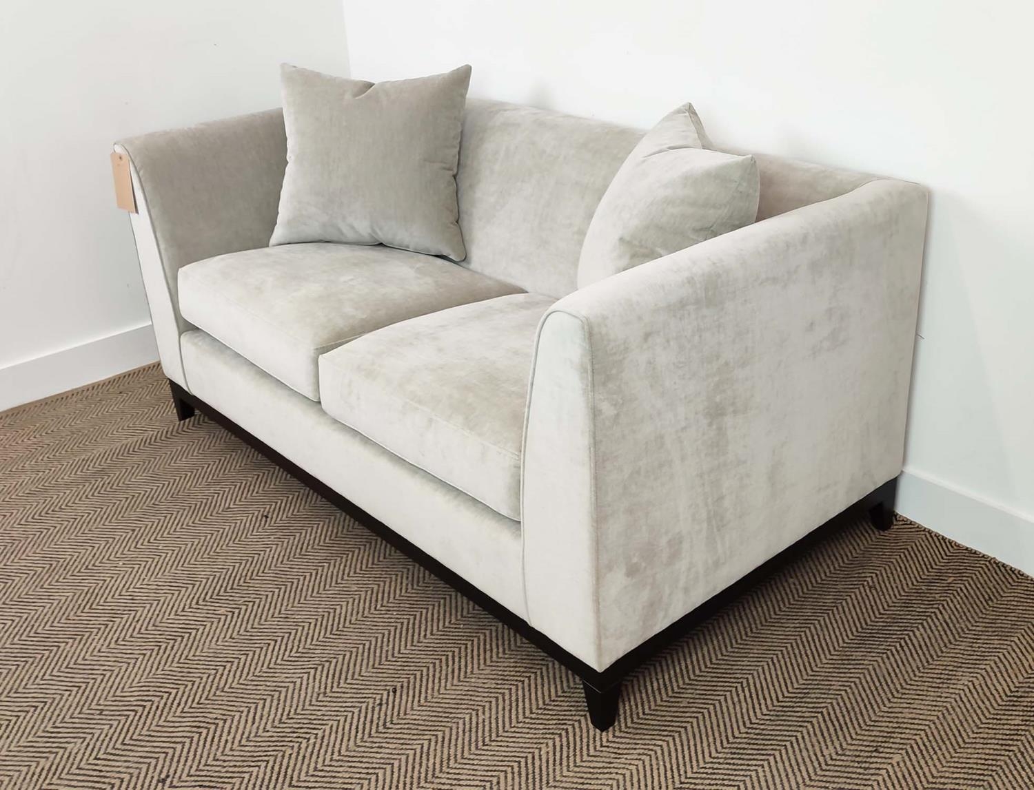SOFA, grey fabric upholstered, ebonised supports, 160cm x 85cm x 75cm. - Image 3 of 7