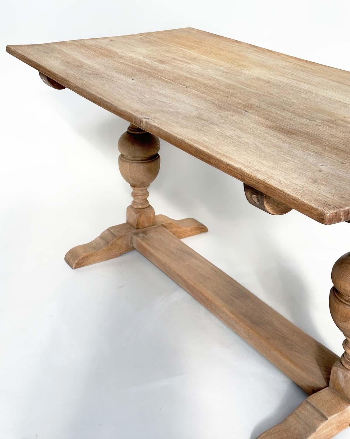 REFECTORY TABLE, early English style oak with planked top, cup and cover turned pillar trestles - Image 5 of 12