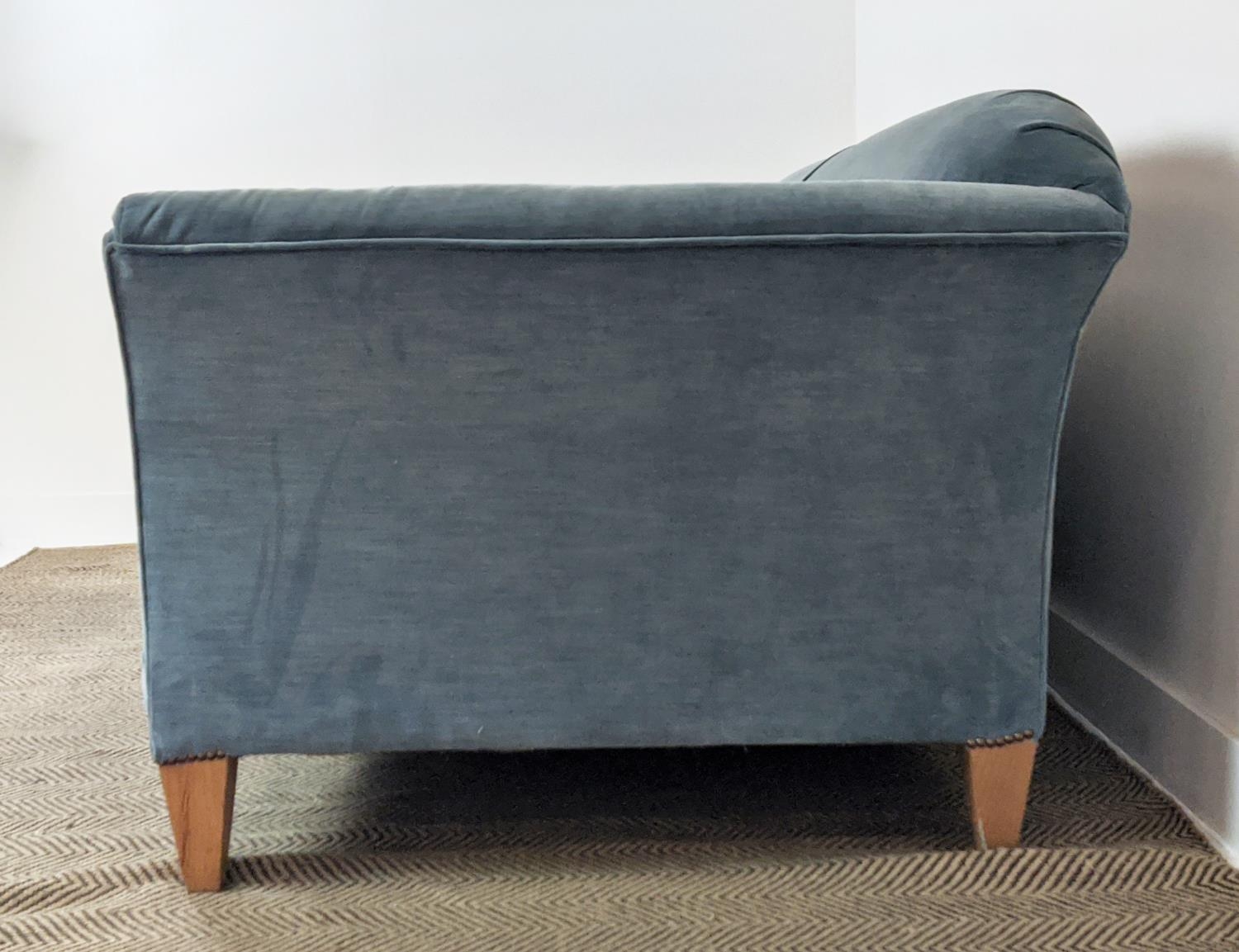 SOFA, velvet upholstered with seat cushions and beechwood legs, 83cm H x 224cm W x 103cm D. - Image 7 of 10