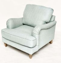 COUNTRY HOUSE ARMCHAIR, Howard and Son style Bridgewater model inspired with duck egg slub linen
