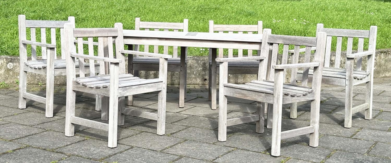 GARDEN TABLE AND CHAIRS, silvery weather slatted teak rectangular, 75cm H x 155cm W 70cm D, with six - Bild 8 aus 8