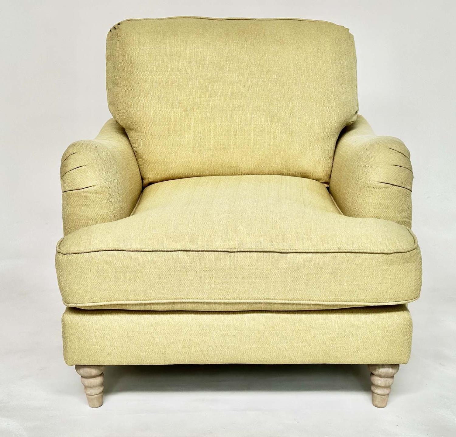 COUNTRY HOUSE ARMCHAIR, Howard and Son style Bridgewater model inspired with primrose yellow slub - Image 5 of 8