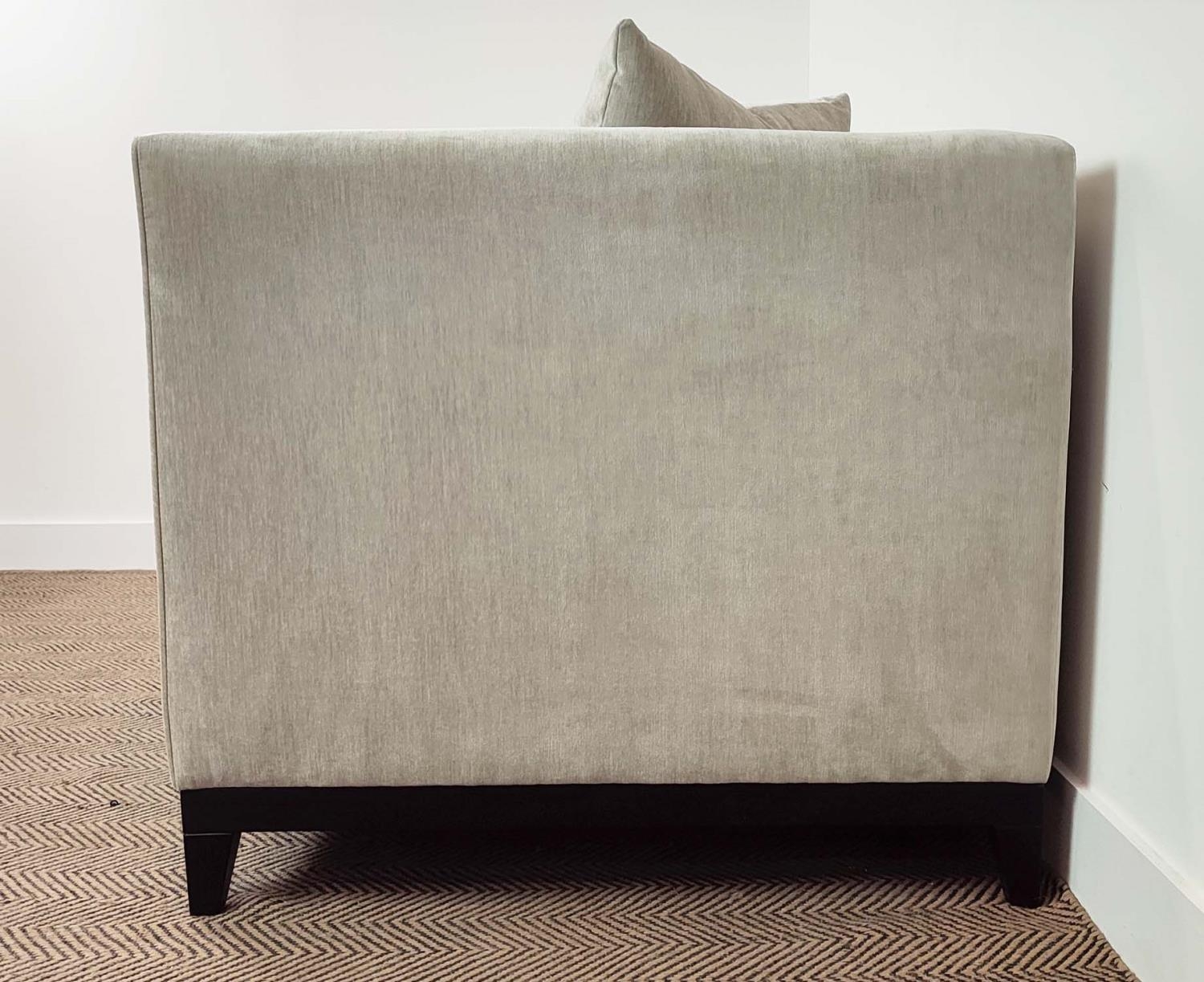SOFA, grey fabric upholstered, ebonised supports, 160cm x 85cm x 75cm. - Image 4 of 7