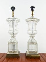 TABLE LAMPS, a pair, cut glass urn form, 62cm H. (2)