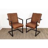 ARMCHAIRS, a pair, 1970's Italian style stitched leather upholstery, 84cm H x 53cm W x 62cm D. (2)