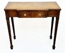 HALL TABLE, George III design flame mahogany and crossbanded, breakfront with frieze drawer, 75cm