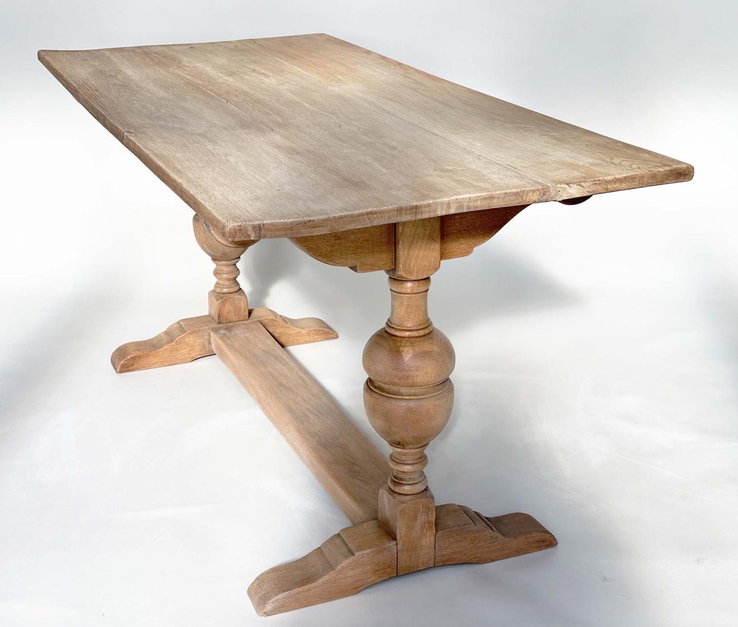REFECTORY TABLE, early English style oak with planked top, cup and cover turned pillar trestles - Image 6 of 12