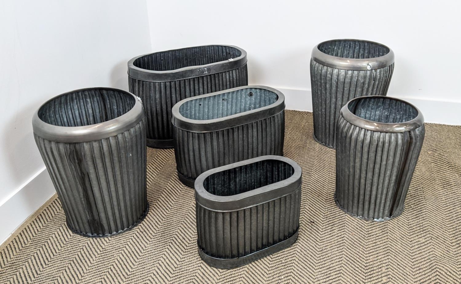 PLANTERS, two graduated sets of three, metal, 57cm x 34cm x 36cm at largest. (6) - Image 6 of 6
