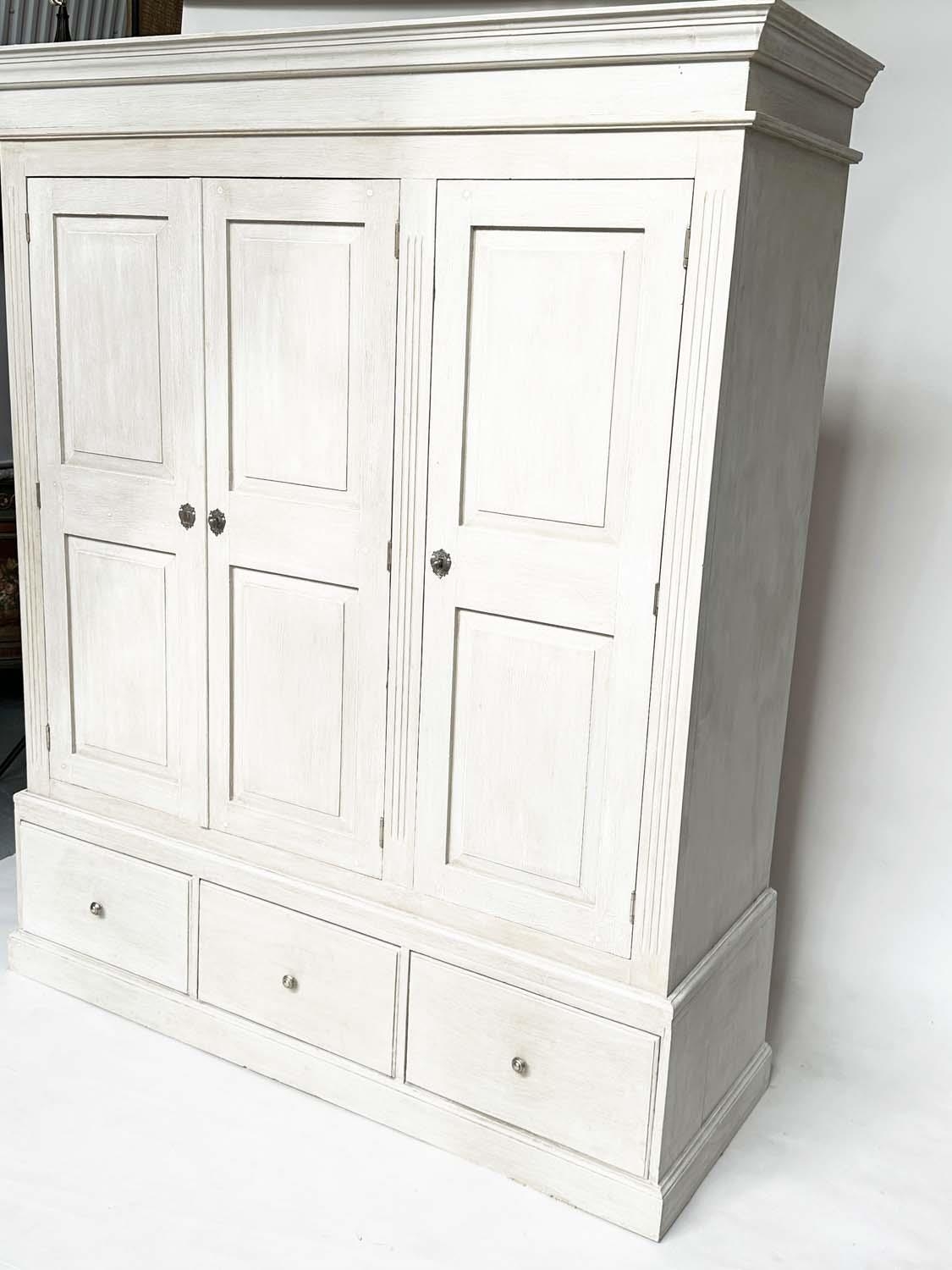 ARMOIRE, French style traditionally grey painted with three panelled doors, enclosing hanging above. - Image 11 of 11