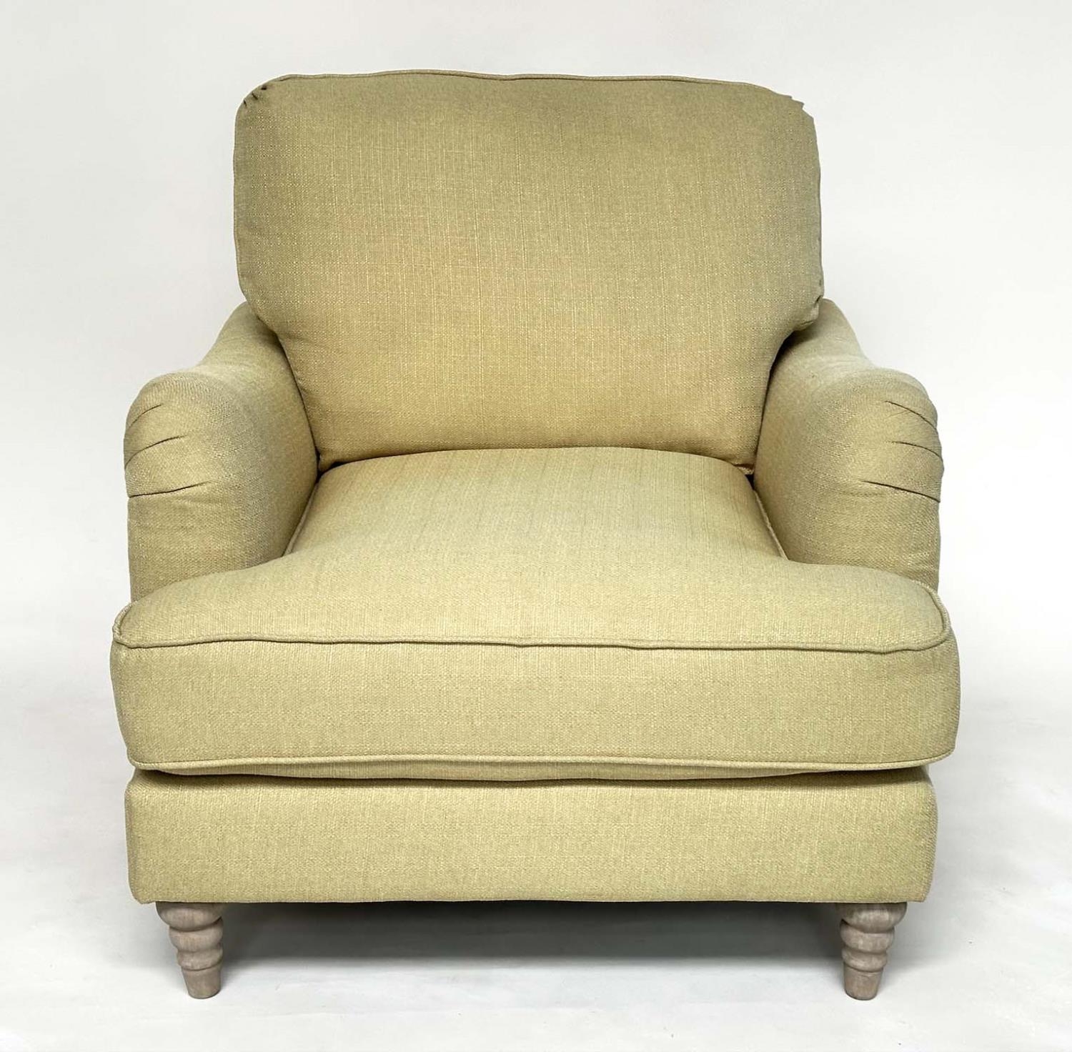 COUNTRY HOUSE ARMCHAIR, Howard and Son style Bridgewater model inspired with primrose yellow slub - Image 4 of 8