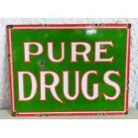 PURE DRUGS, vintage style enamel sign, aged finish 29cm H x 38cm W.