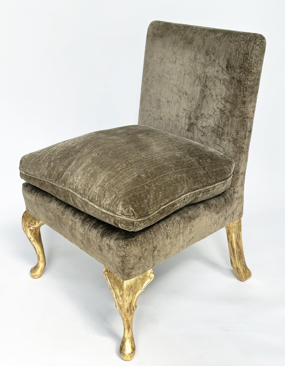 GEORGE SMITH SIDE CHAIR, teal green cut velvet upholstery and hand leaf gilded supports, 67cm W. - Image 2 of 8
