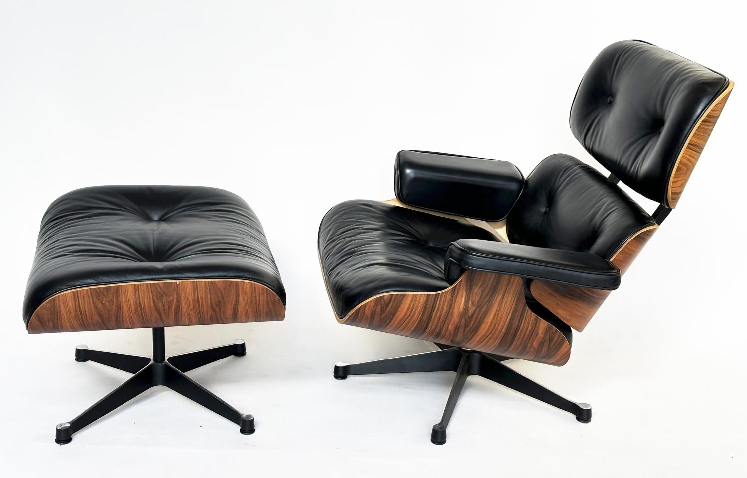 AFTER CHARLES AND RAY EAMES LOUNGE CHAIR AND OTTOMAN , vintage buttoned leather together with - Image 4 of 10