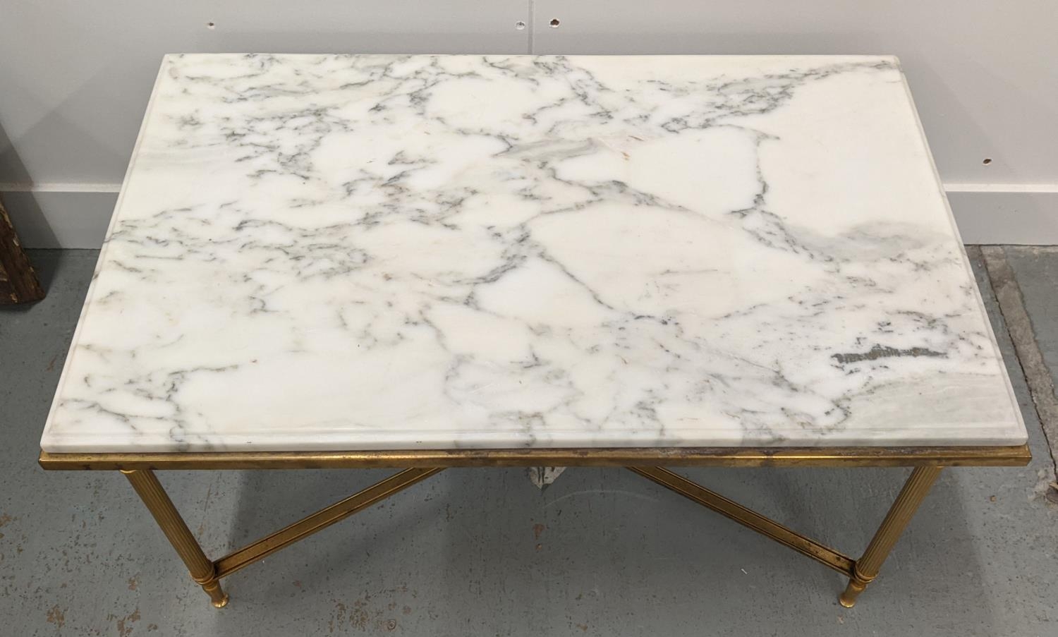 LOW TABLE, white marble top, gilt base, 76cm x 46cm x 41.5cm. - Image 3 of 7