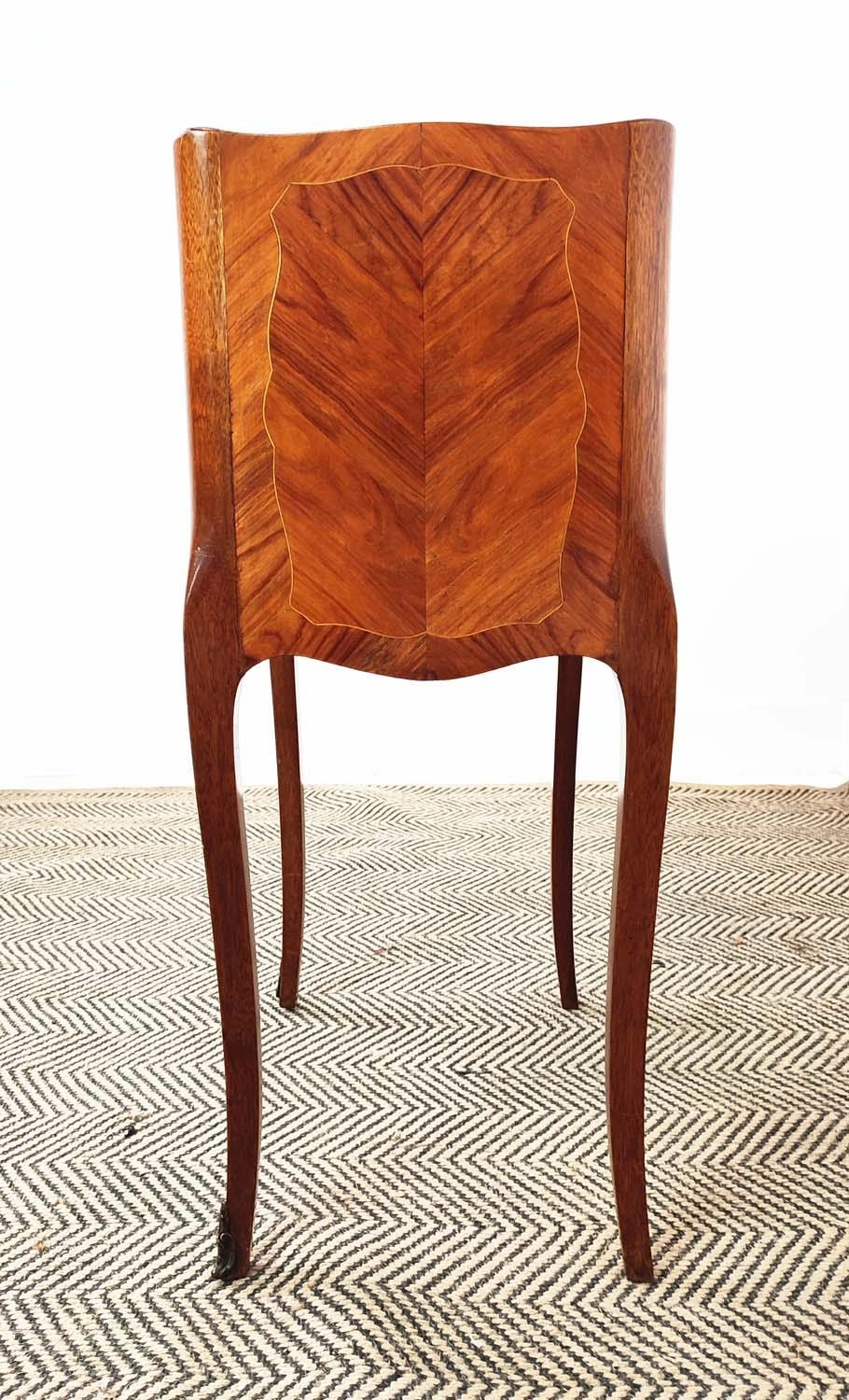 BEDSIDE CABINETS, a matched pair, Louis XV style tulipwood and inlaid, one with marquetry and - Image 9 of 10