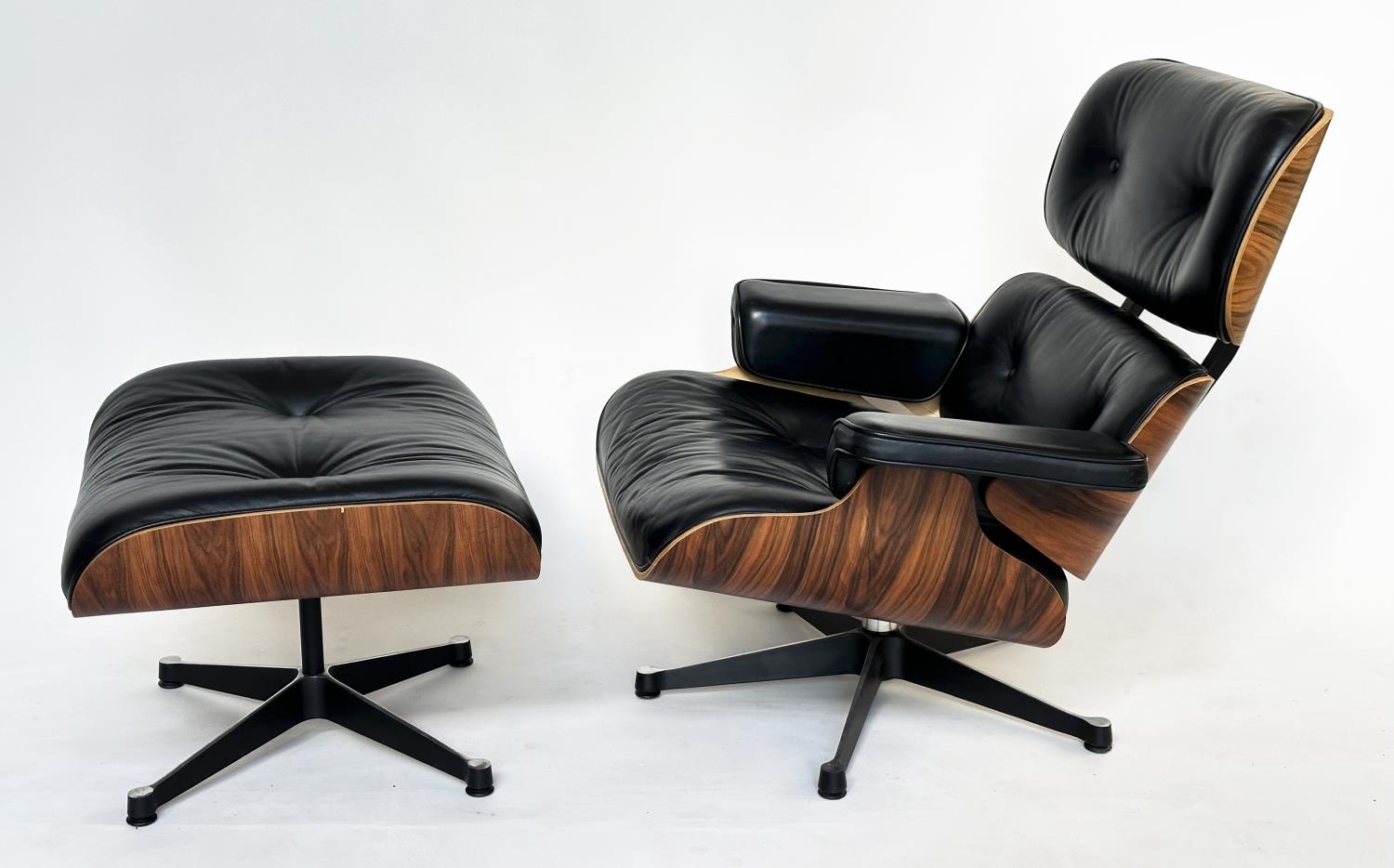 AFTER CHARLES AND RAY EAMES LOUNGE CHAIR AND OTTOMAN , vintage buttoned leather together with - Image 3 of 10
