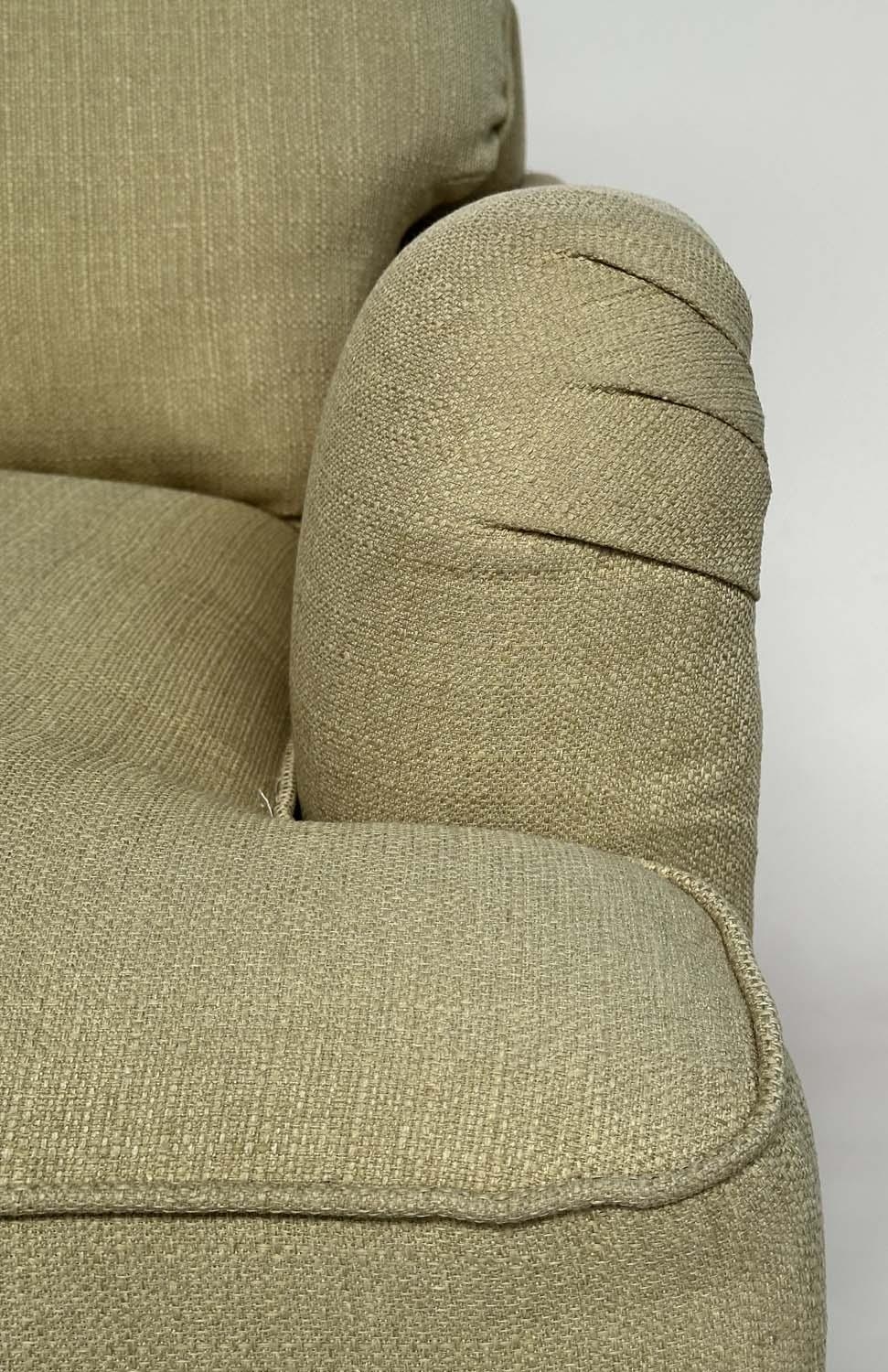 COUNTRY HOUSE ARMCHAIR, Howard and Son style Bridgewater model inspired with primrose yellow slub - Image 6 of 8