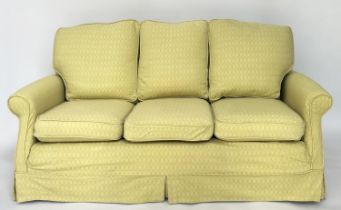 SOFA, traditional 'Howard' Country House style three seater, lemon yellow woven cotton upholstered