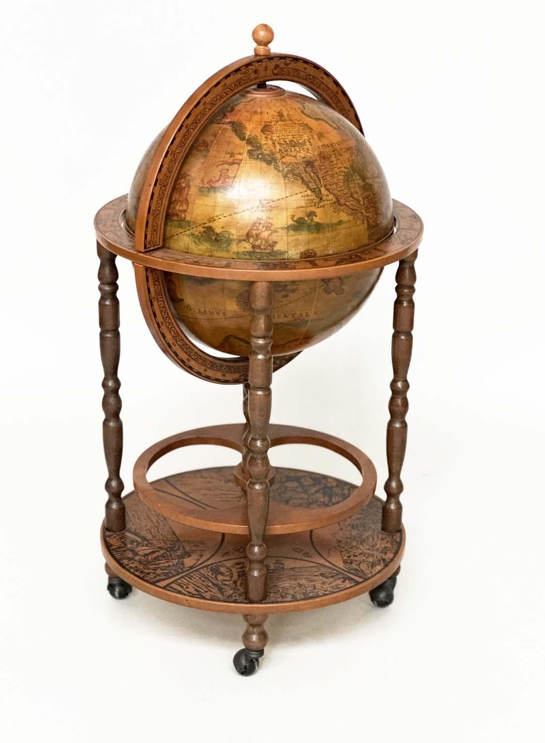 GLOBE COCKTAIL CABINET, in the form of an antique terrestrial globe on stand with rising lid, 90cm - Image 2 of 7