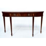 HALL TABLE, George III design flame mahogany and crossbanded with bow ends with frieze drawer and