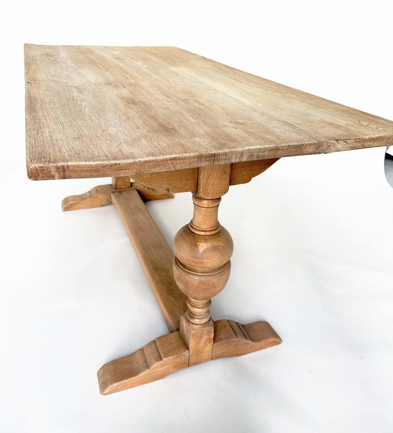 REFECTORY TABLE, early English style oak with planked top, cup and cover turned pillar trestles - Image 7 of 12