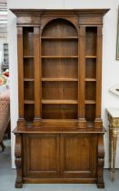 OPEN BOOKCASE, 19th century and later walnut with associated top above a base of two doors, 207cm