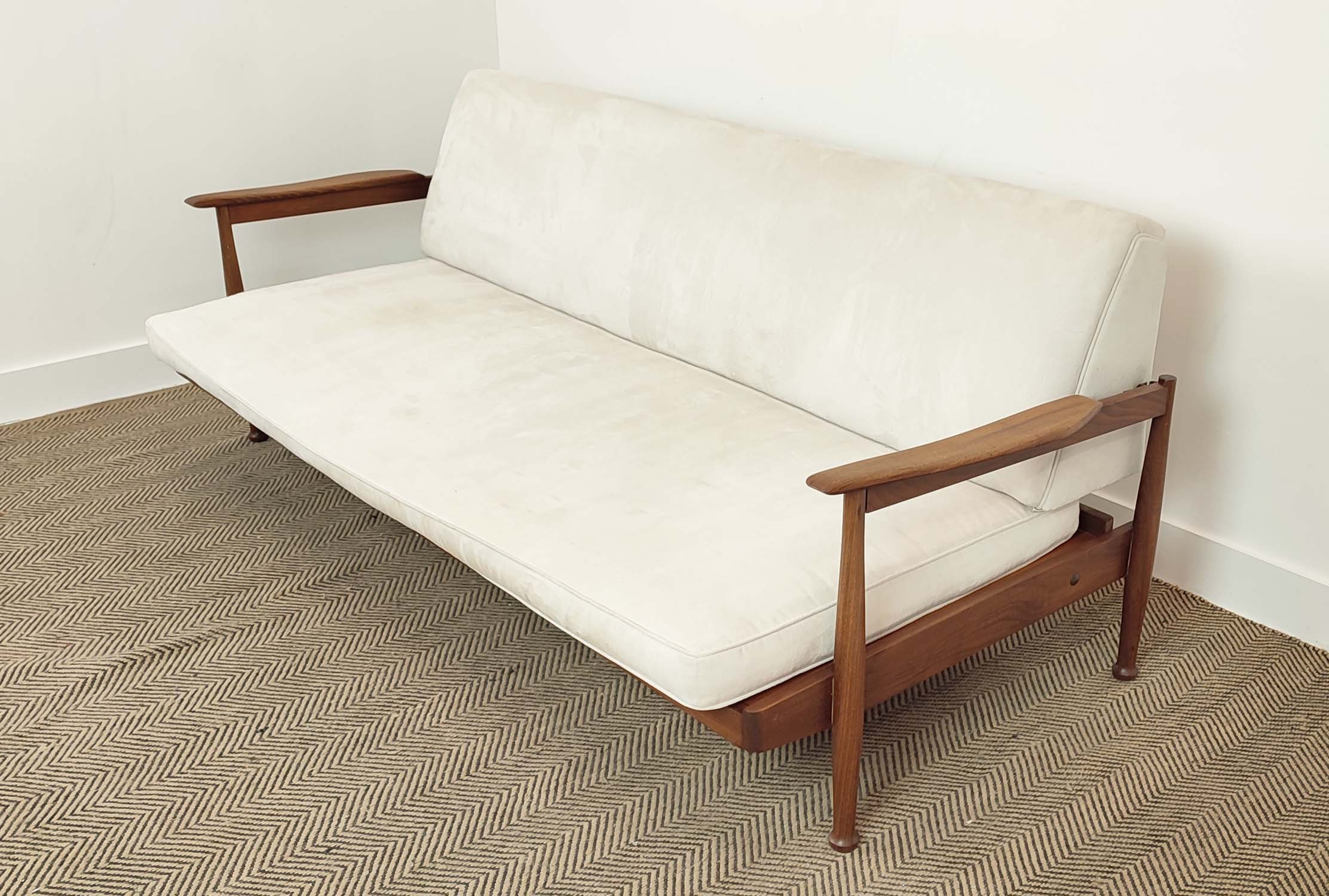 SOFA, vintage 20th century with a tilting back exposing hidden storage, 205cm W x 81cm D. - Image 3 of 9