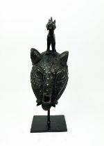 BENIN LEOPARD BRONZE HEAD (Nigeria), 50cm H.