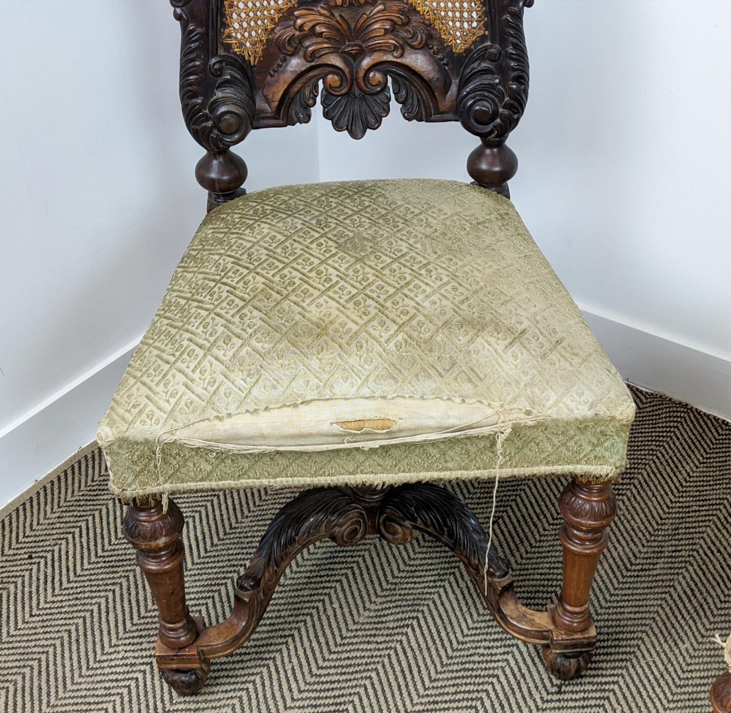 SIDE CHAIRS, a pair, 19th century Dutch with carved showframes with caned back panels and - Image 4 of 10