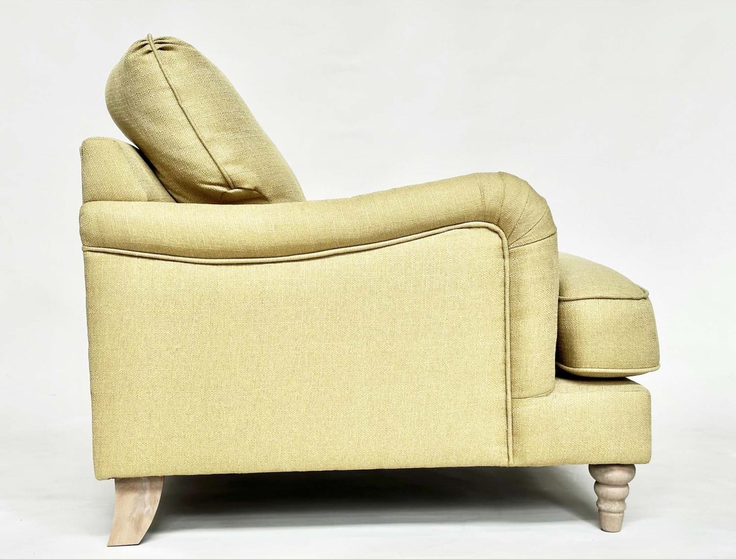 COUNTRY HOUSE ARMCHAIR, Howard and Son style Bridgewater model inspired with primrose yellow slub - Image 3 of 8