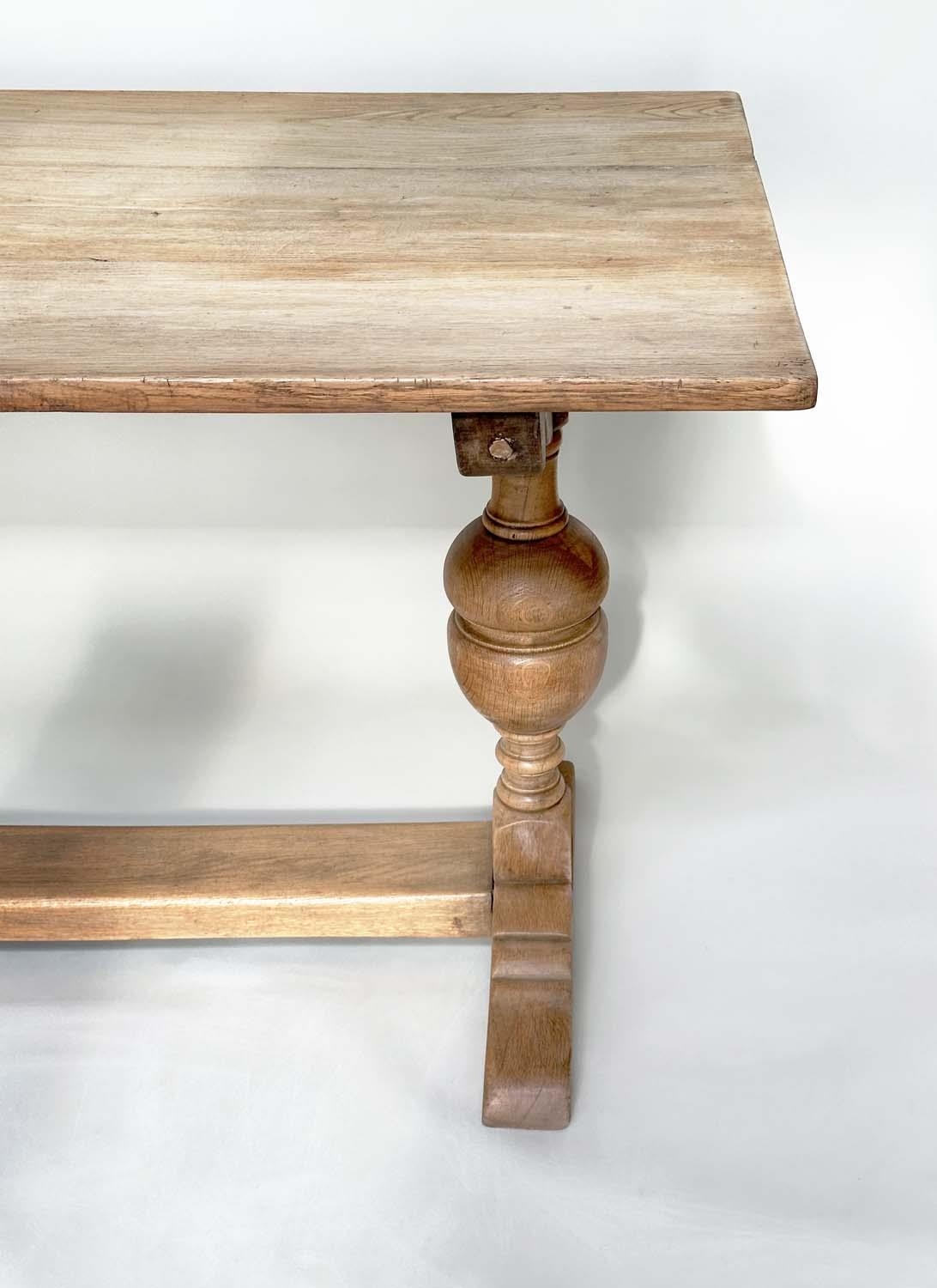 REFECTORY TABLE, early English style oak with planked top, cup and cover turned pillar trestles - Image 2 of 12