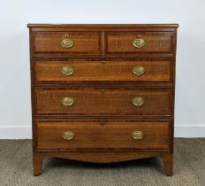 CHEST, George III oak and mahogany crossbanded containing five drawers, 107cm H x 98cm W x 52cm D.