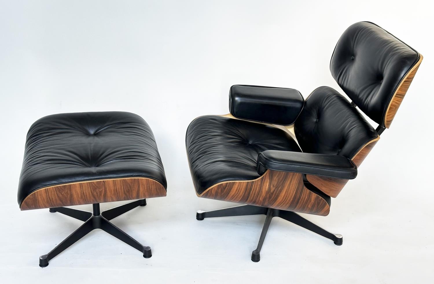 AFTER CHARLES AND RAY EAMES LOUNGE CHAIR AND OTTOMAN , vintage buttoned leather together with - Image 2 of 10