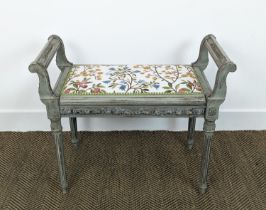 WINDOW SEAT, Louis XVI style grey painted with floral upholstery, 58cm H x 73cm x 37cm.