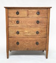 CHEST, early 20th century, Arts and Crafts style solid oak with five drawers, 91cm W x 48cm D x