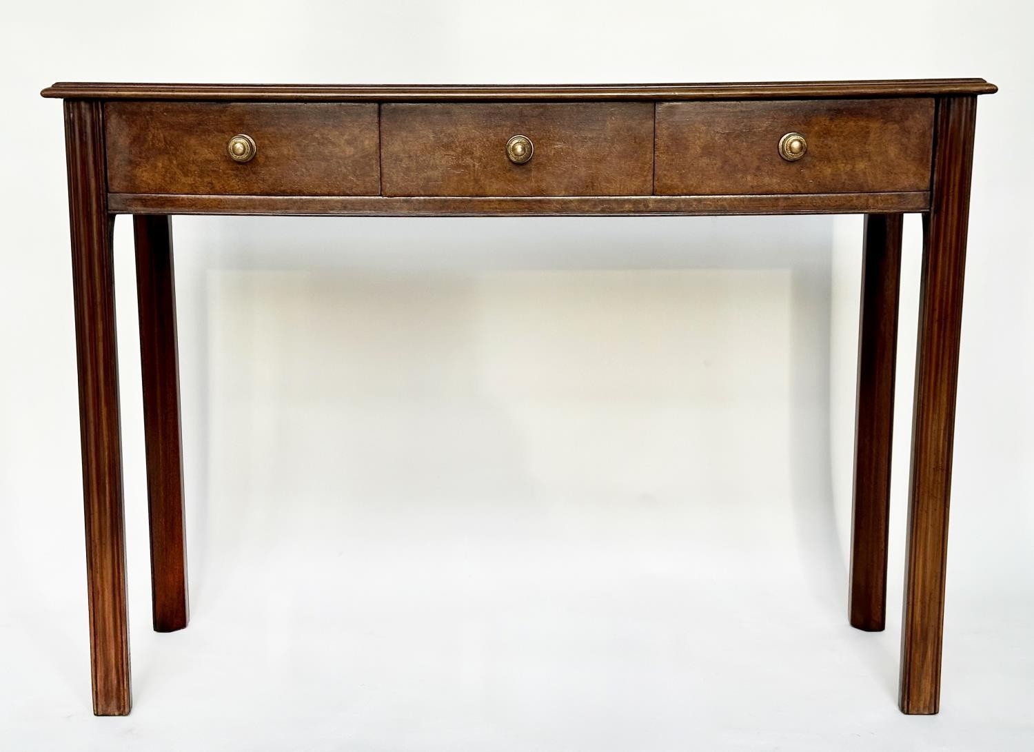 HALL TABLE, George III design walnut and crossbanded with three frieze drawers and channelled - Image 8 of 8