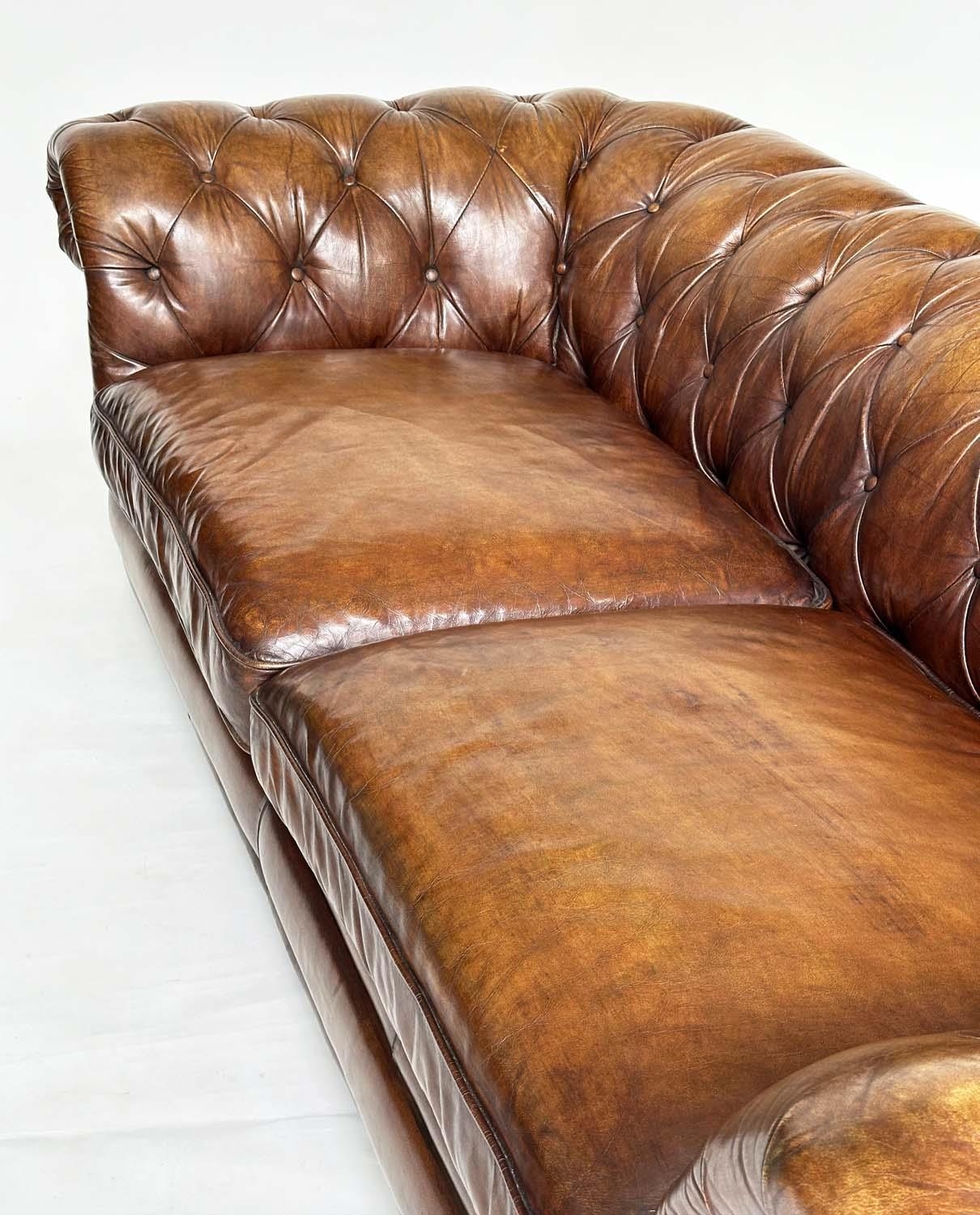 CHESTERFIELD SOFA, Victorian style natural soft antique hand finished tan brown leather with deep - Image 5 of 7