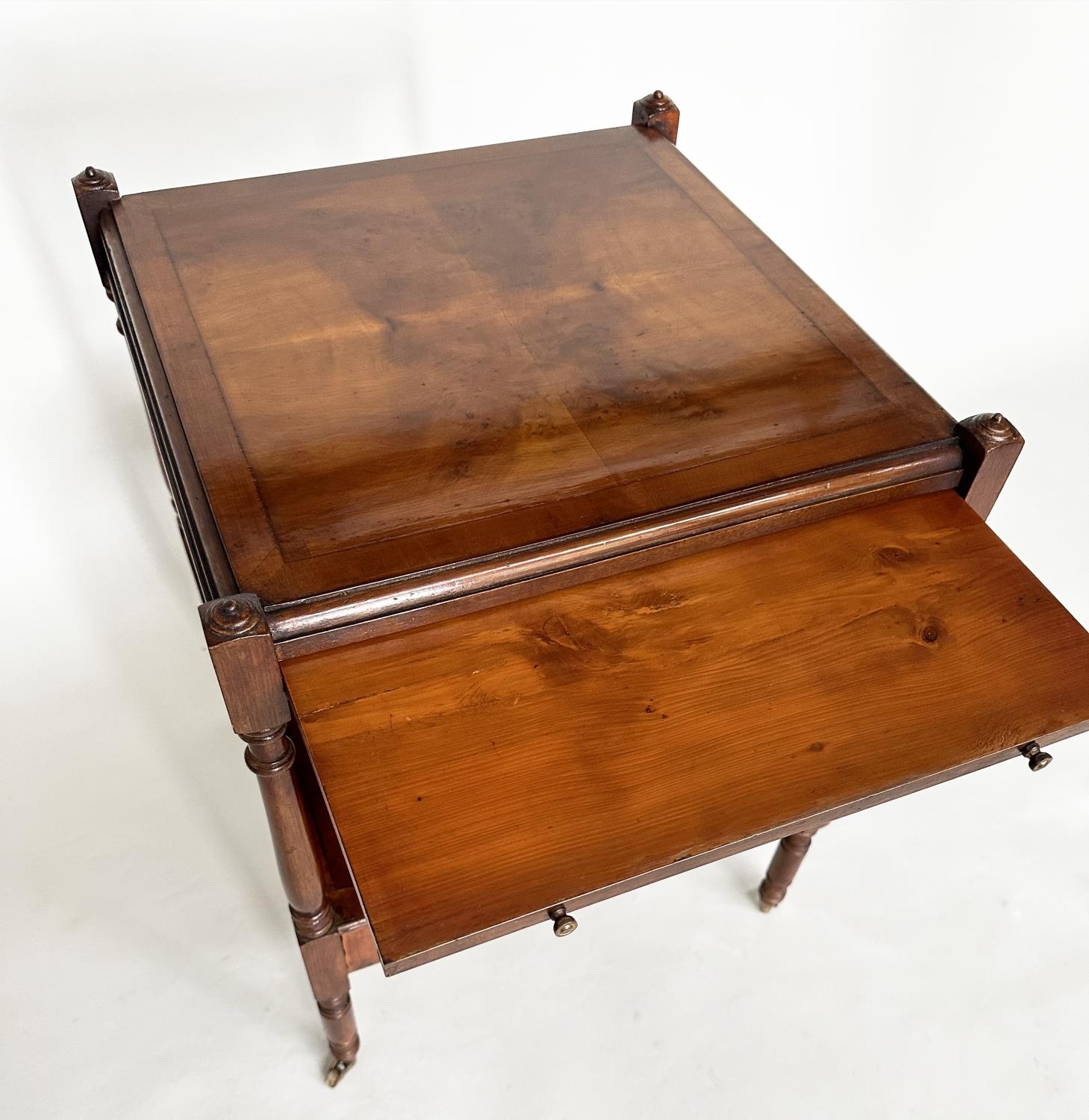 LAMP TABLES, a pair, George III design yewwood each with brushing slide, drawer and two tiers, - Image 14 of 14