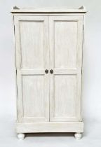 ARMOIRE/WARDROBE, traditionally grey painted with 3/4 gallery, and two panelled doors, enclosing
