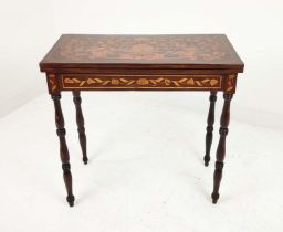 CARD TABLE, 19th century Dutch mahogany and marquetry with green baize top, 77cm H x 80cm W x 39cm