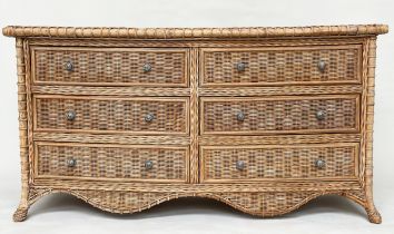 CHEST, Colonial style rattan and cane woven, of serpentine outline with six drawers, 147cm W x
